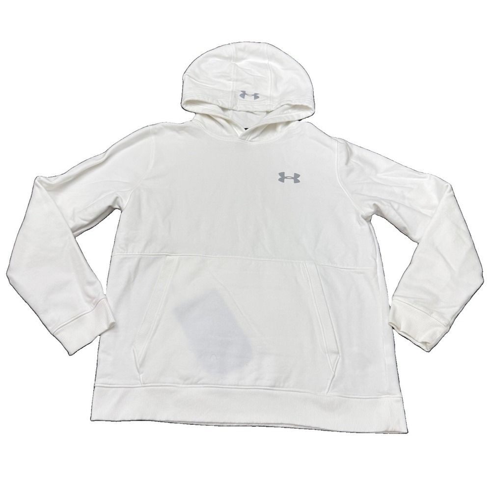 Under Armour ColdGear Men's L Regular White Pullover Hoodie Logo w/Phone Pocket